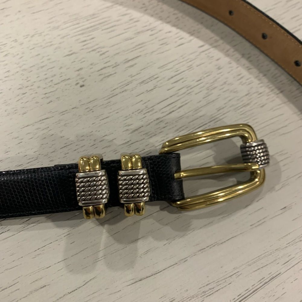 Brighton Black Leather Belt with Gold and Silver Buckle - Picture 5 of 12